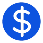 a blue circle with a dollar sign in the center