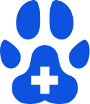 a blue dog paw with a cross on it