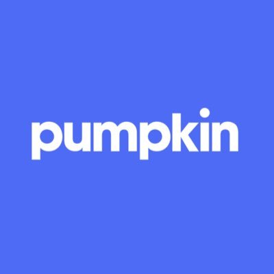 Pumpkin Pet Insurance Icon, white text with blue background